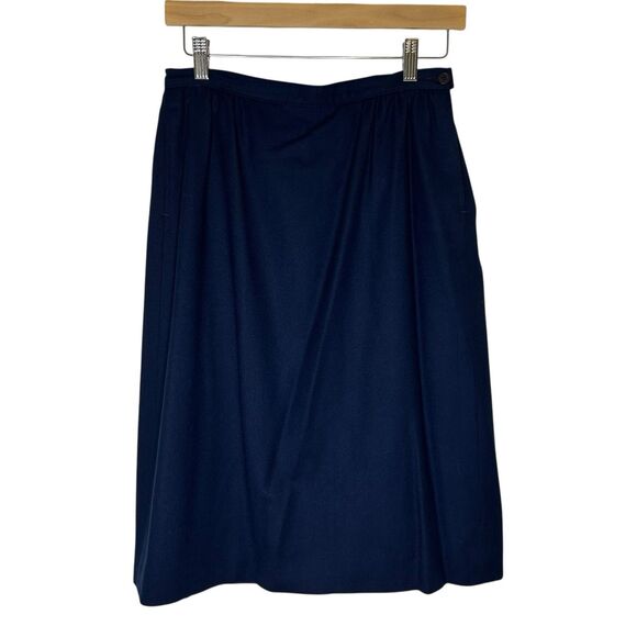 Pendleton 100% Virgin Wool Midi Skirt 12 Petite Vintage 80s Navy Blue - Picture 1 of 12